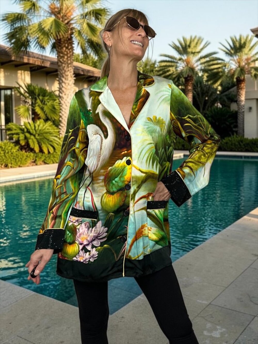 Kyle X Shahida Jungle Print Pajama Top M Green Envy